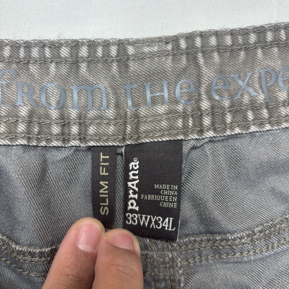 PrAna Pants Mens 33x34 Gray Slim Fit Chino 5 Pocket Straight Leg Casual - Picture 3 of 9